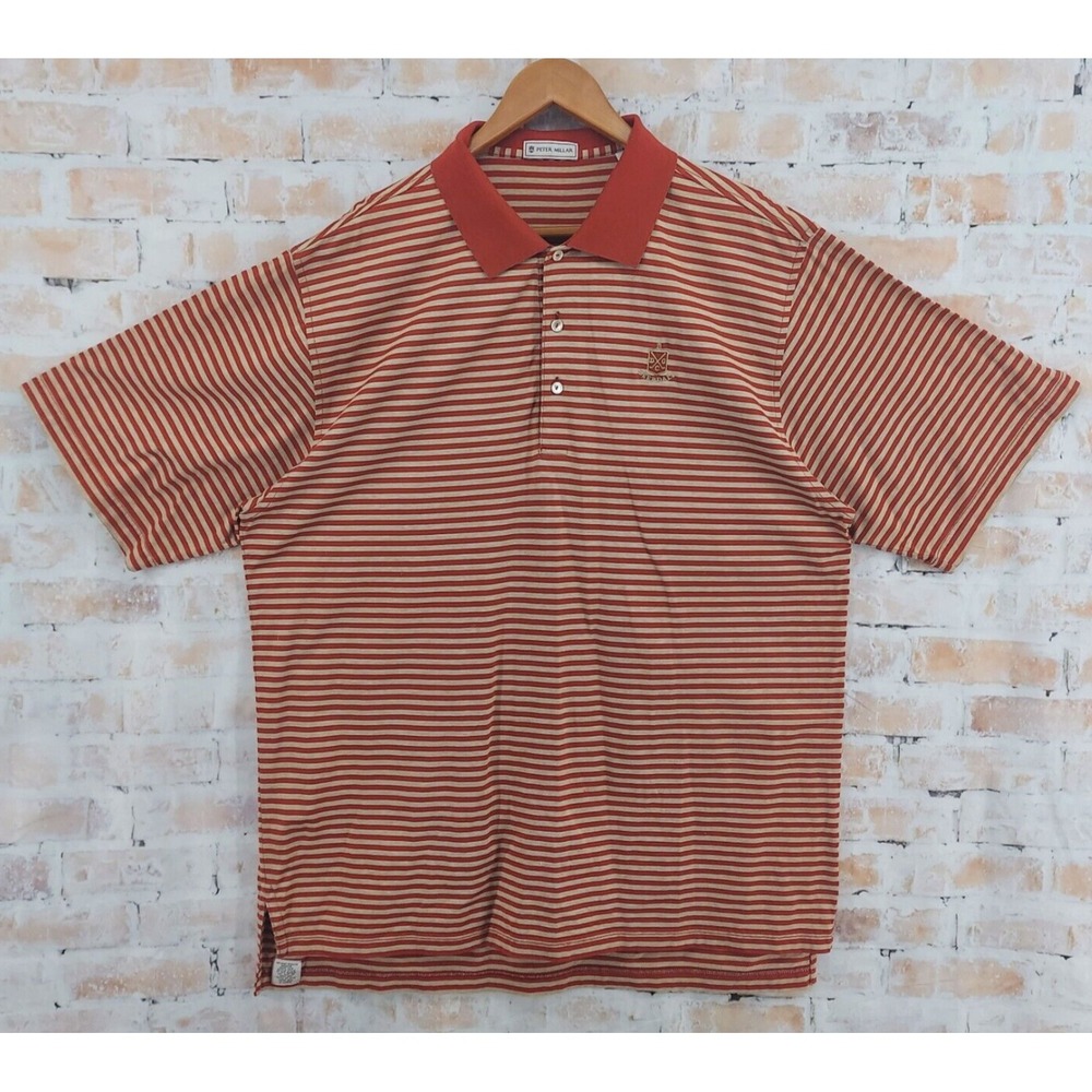 Peter Millar Men's Red Striped Short Sleeve Golf Polo Size XL Deepdale Golf Club
